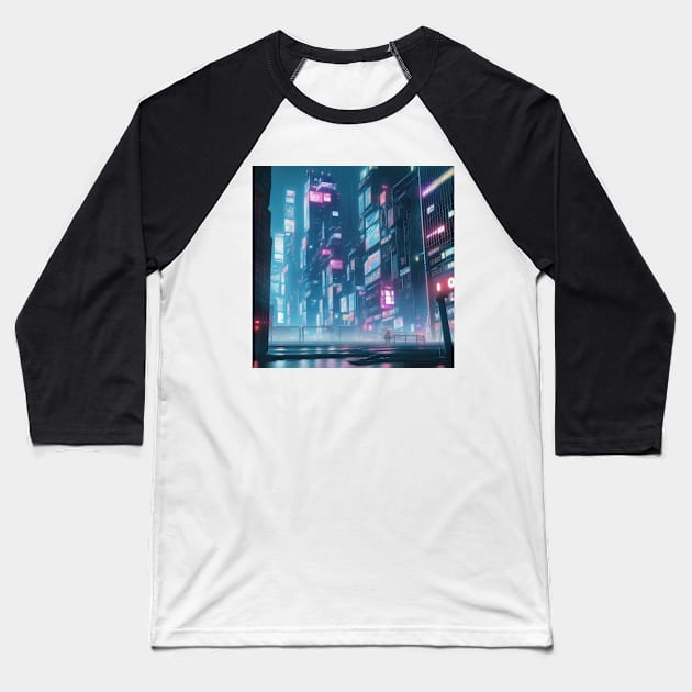 futuristic cyberpunk city Baseball T-Shirt by Vermillionwolf